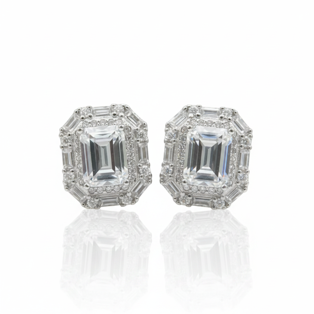 2.0 Ct Emerald Cut Diamond Option Stud Earrings-Black Diamonds New York