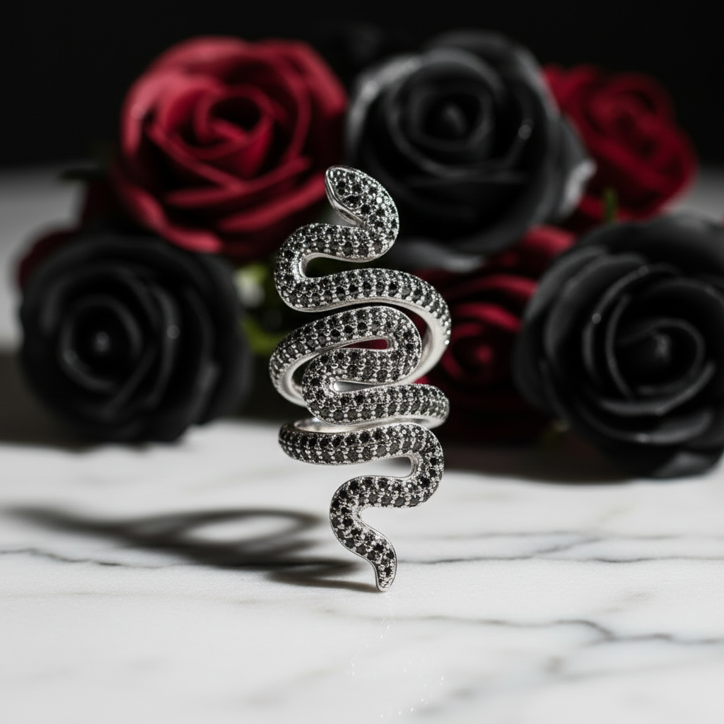 Gothic Serpent Wrap Black Diamond Adjustable Statement Ring-Black Diamonds New York