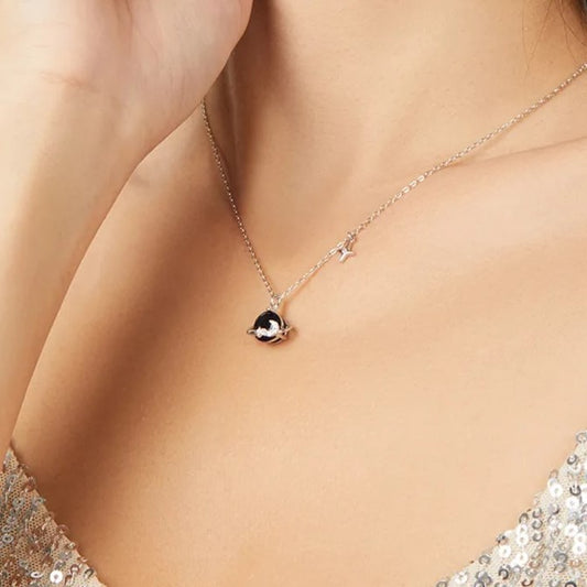 Saturn and Star Pendant with Diamond Necklace-Black Diamonds New York