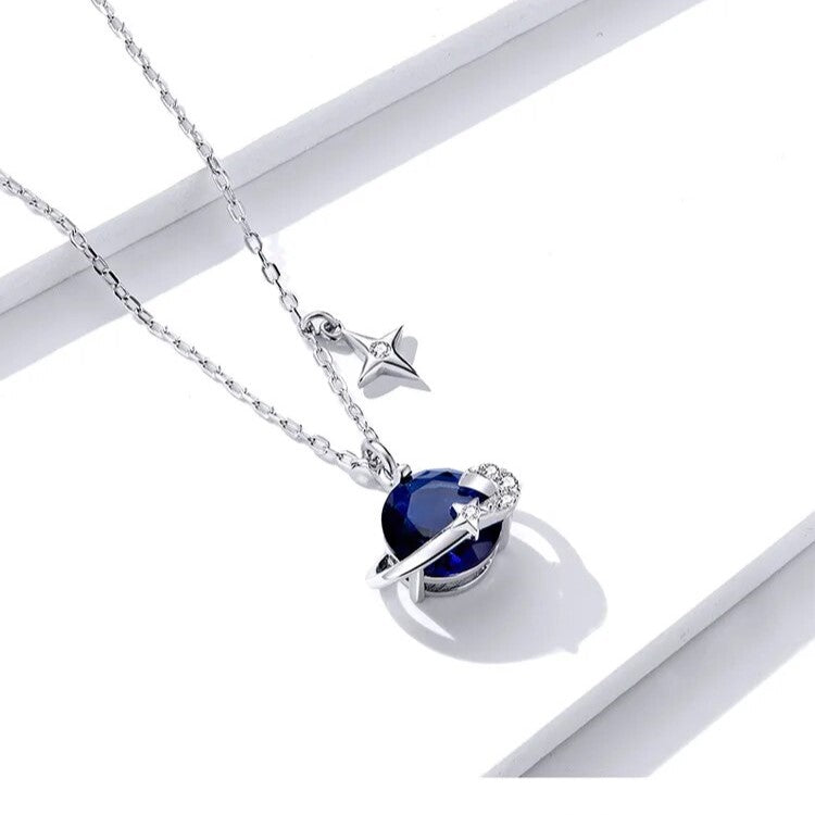 Saturn and Star Pendant with EVN Stone Necklace-Black Diamonds New York