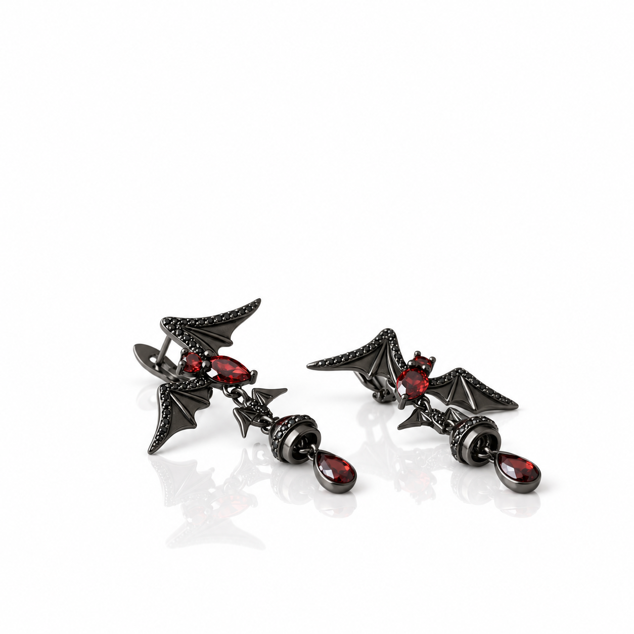 Bat Shaped Garnet Vintage Gothic Punk Earrings-Black Diamonds New York