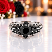 Bat's Kiss Promise Ring- 1.5 Ct Round and Coffin Cut Diamond Option Gothic Ring-Black Diamonds New York