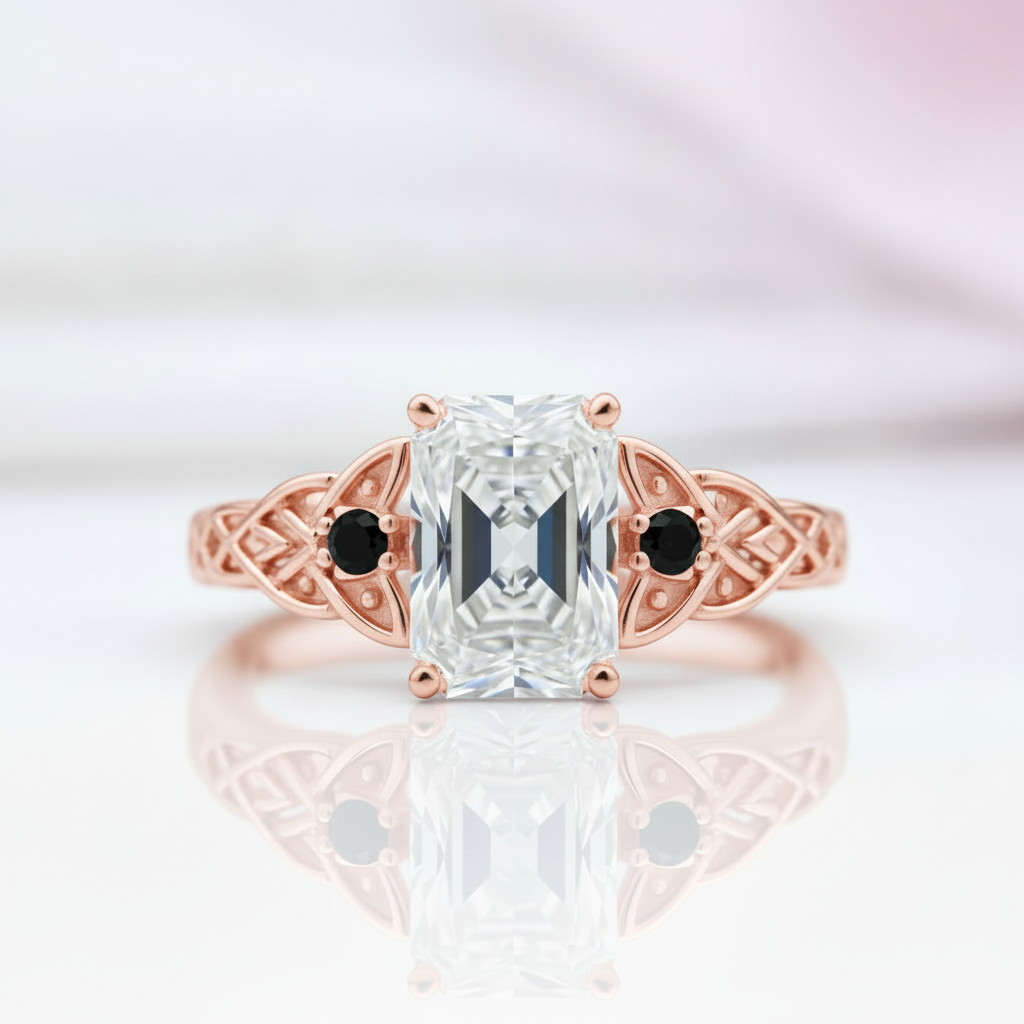 Platinum Celtic Knot with 3 ct Radiant Cut Diamond Option Ring-Black Diamonds New York