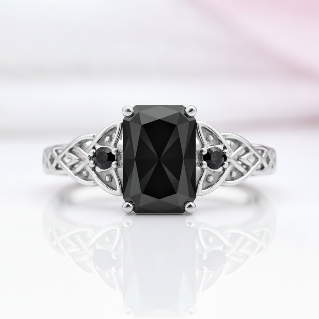Platinum Celtic Knot with 3 ct Radiant Cut Diamond Option Ring-Black Diamonds New York