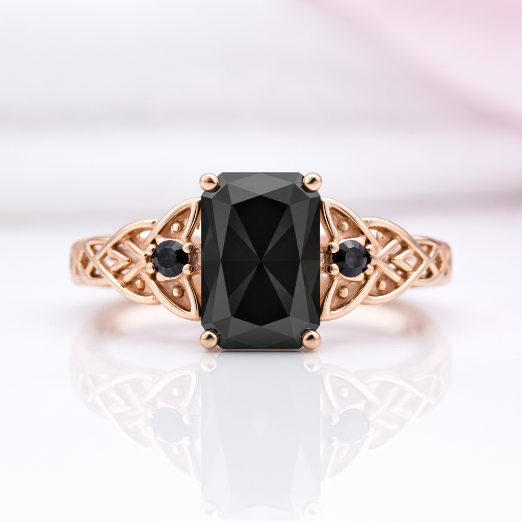 Platinum Celtic Knot with 3 ct Radiant Cut Diamond Option Ring-Black Diamonds New York