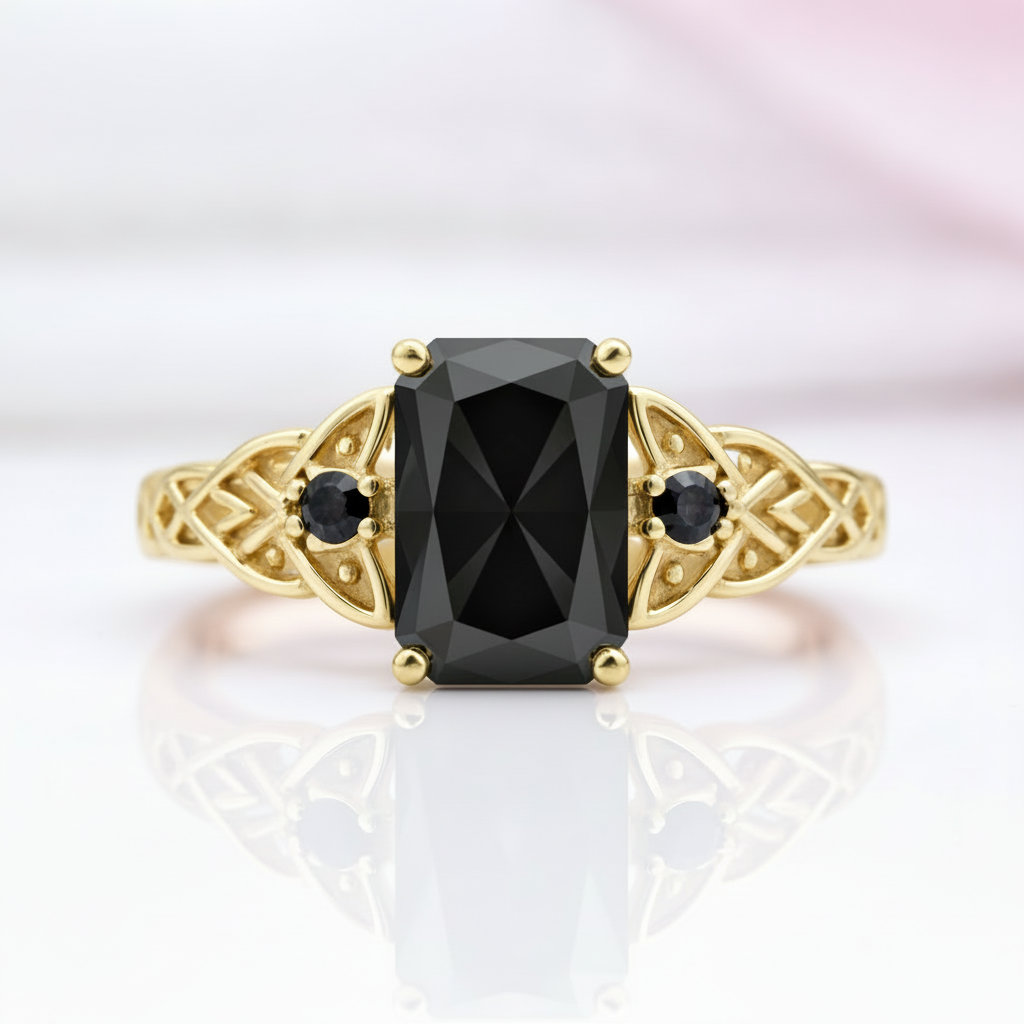 Platinum Celtic Knot with 3 ct Radiant Cut Diamond Option Ring-Black Diamonds New York