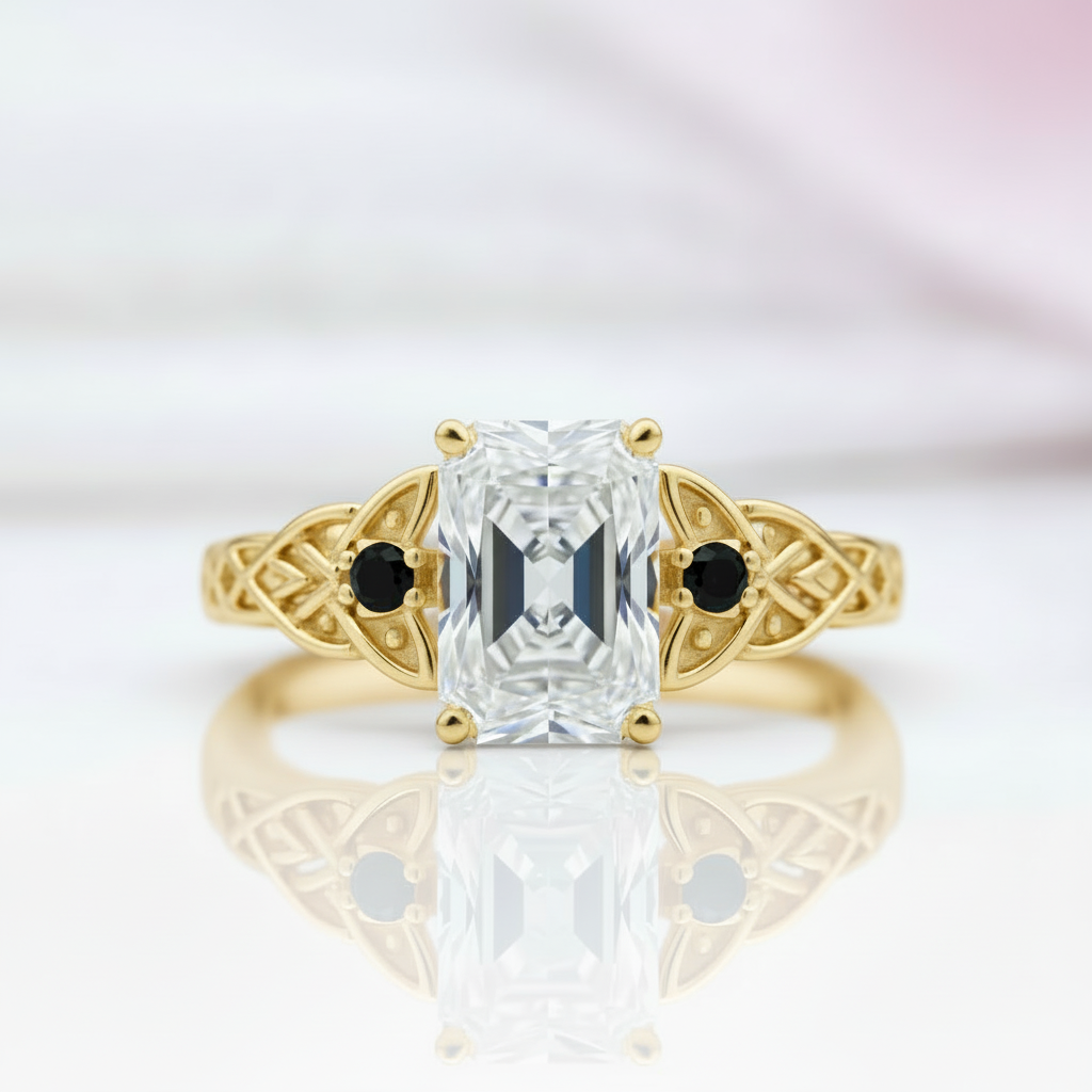 Platinum Celtic Knot with 3 ct Radiant Cut Diamond Option Ring-Black Diamonds New York