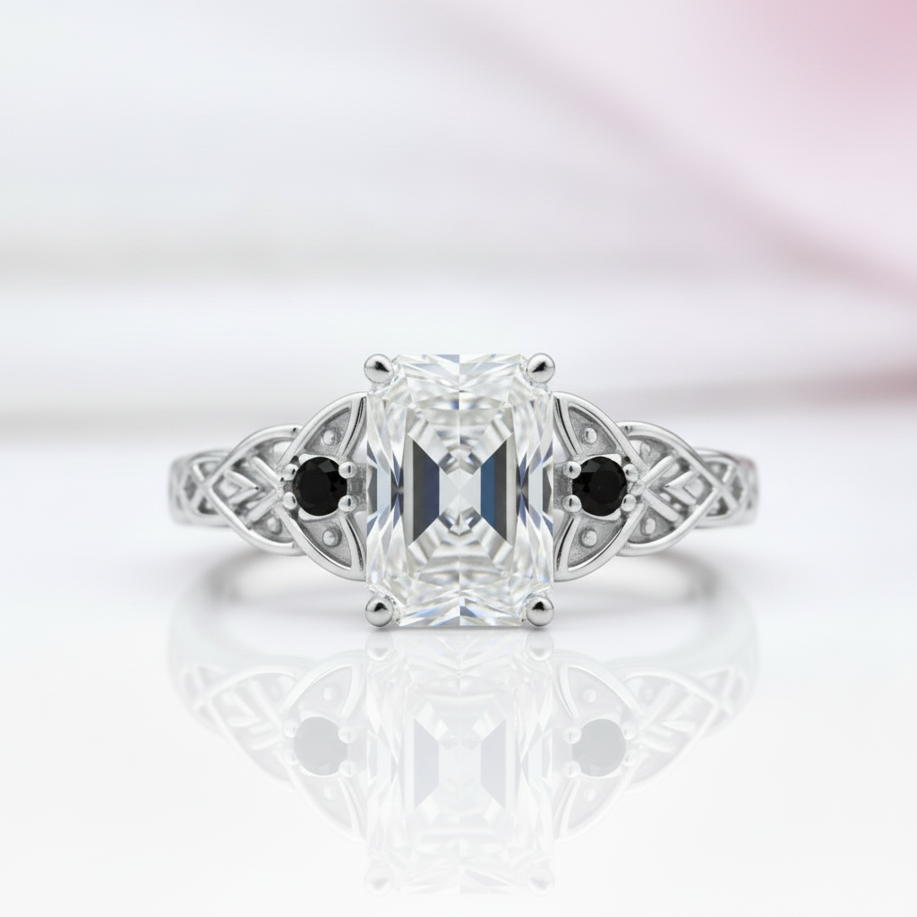 Platinum Celtic Knot with 3 ct Radiant Cut Diamond Option Ring-Black Diamonds New York