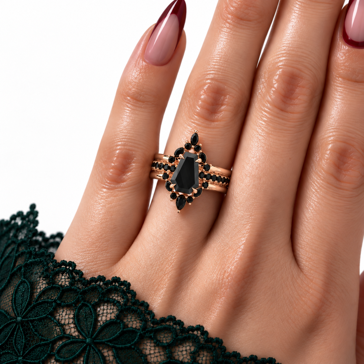 Be Mine Forever- Radiant Coffin Cut Diamond Option Gothic Wedding Ring-Black Diamonds New York