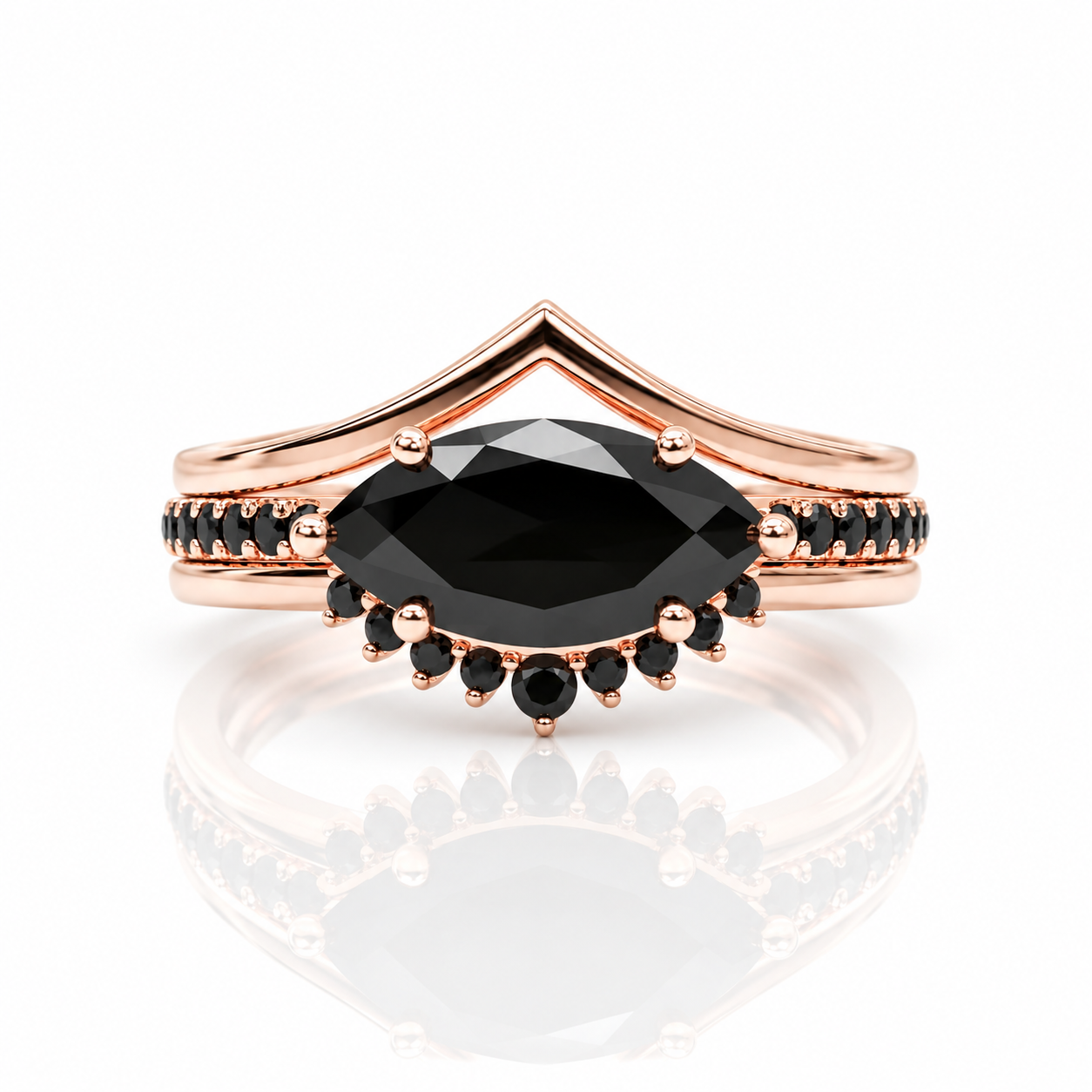 Beautiful In My Eyes- Black Diamond Option Marquise Cut 14K White Gold Gothic Wedding Ring-Black Diamonds New York