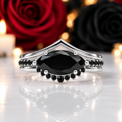 Beautiful In My Eyes- Black Diamond Option Marquise Cut 14K White Gold Gothic Wedding Ring-Black Diamonds New York