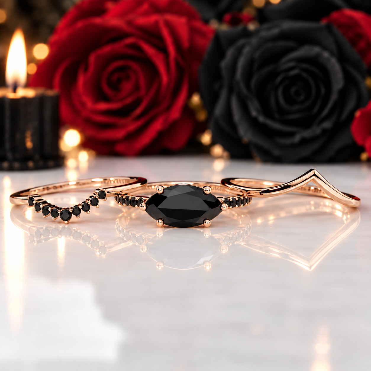 Beautiful In My Eyes- Black Diamond Option Marquise Cut 14K White Gold Gothic Wedding Ring-Black Diamonds New York