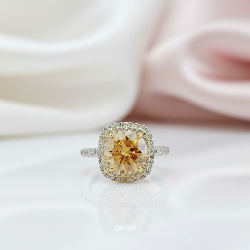 Round Cut 3.0 Ct Yellow Diamond Option Double Halo Engagement Ring-Black Diamonds New York