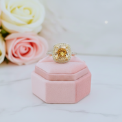 Round Cut 3.0 Ct Yellow Diamond Double Halo Engagement Ring-Black Diamonds New York