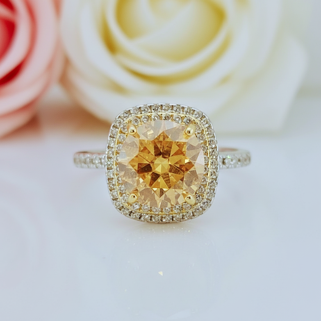 Round Cut 3.0 Ct Yellow Diamond Option Double Halo Engagement Ring-Black Diamonds New York