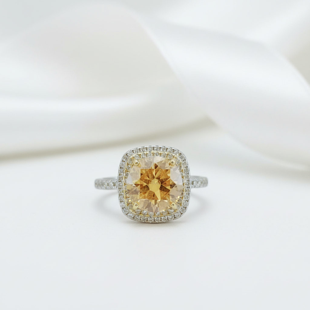 Round Cut 3.0 Ct Yellow Diamond Option Double Halo Engagement Ring-Black Diamonds New York