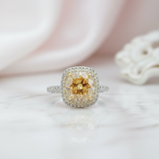 Round Cut 3.0 Ct Yellow Diamond Option Double Halo Engagement Ring-Black Diamonds New York
