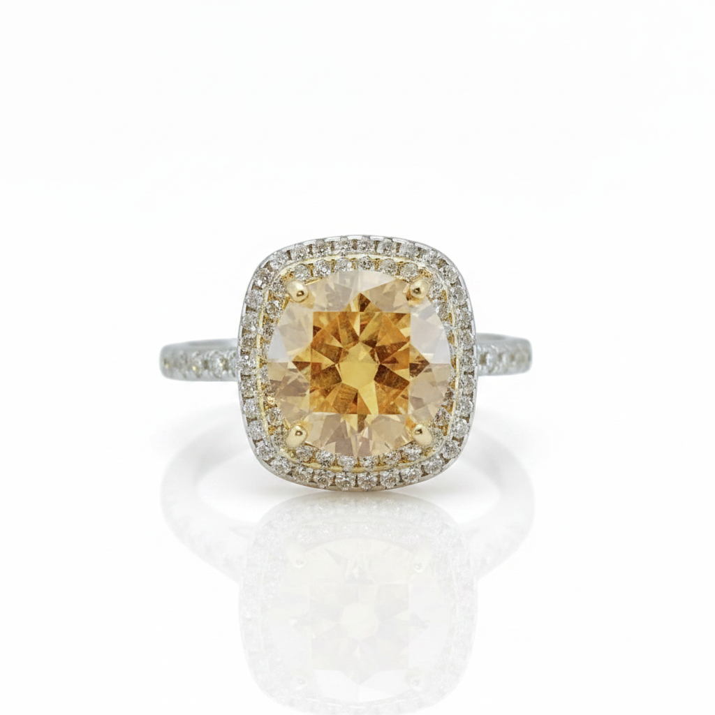 Round Cut 3.0 Ct Yellow Diamond Option Double Halo Engagement Ring-Black Diamonds New York