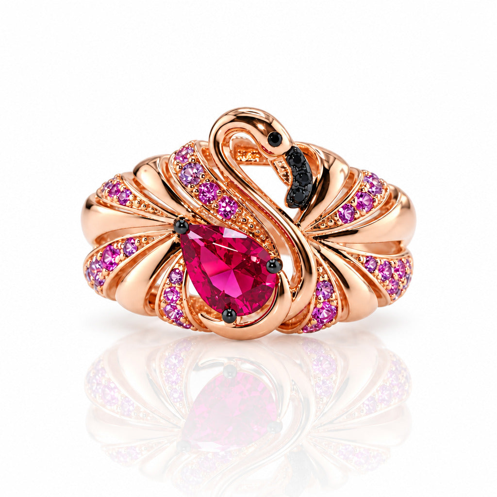 Gorgeous Rose Gold Flamingo Ring-Black Diamonds New York