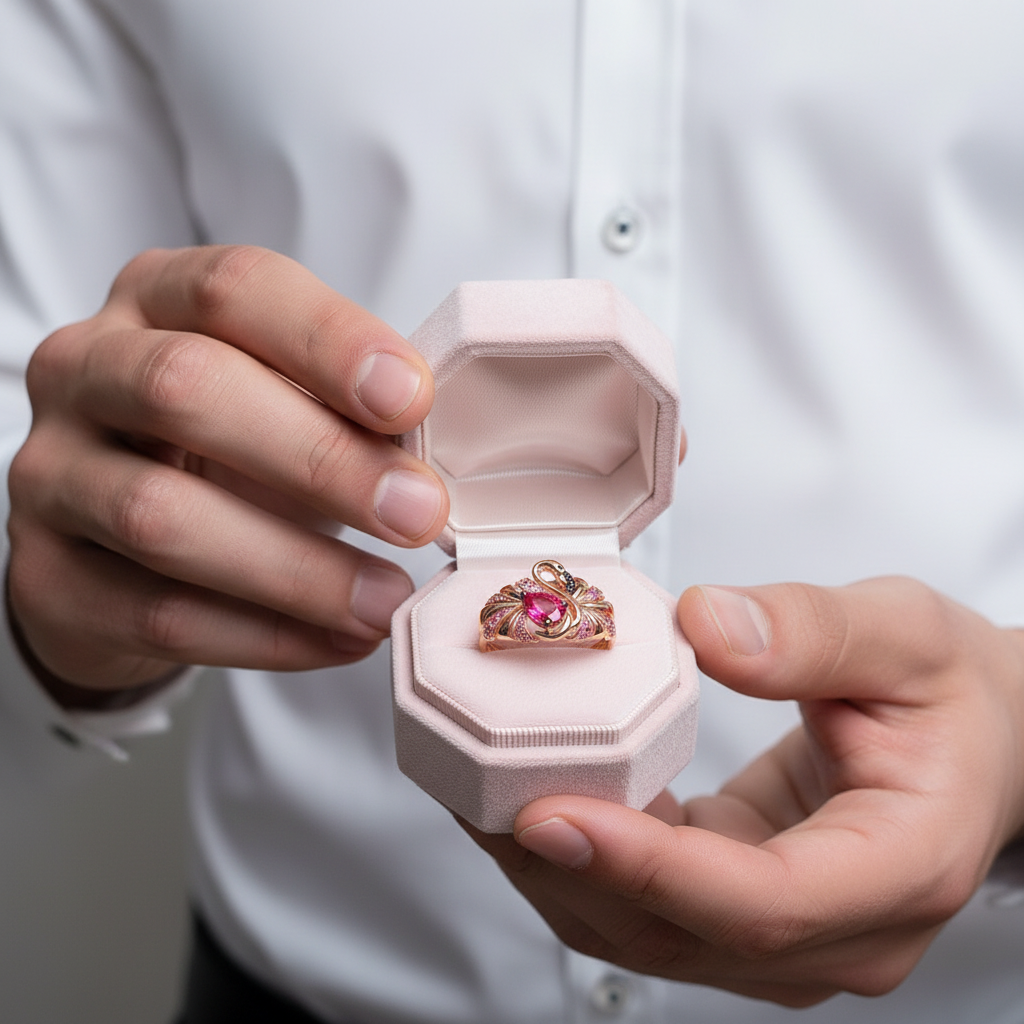 Gorgeous Rose Gold Flamingo Ring-Black Diamonds New York