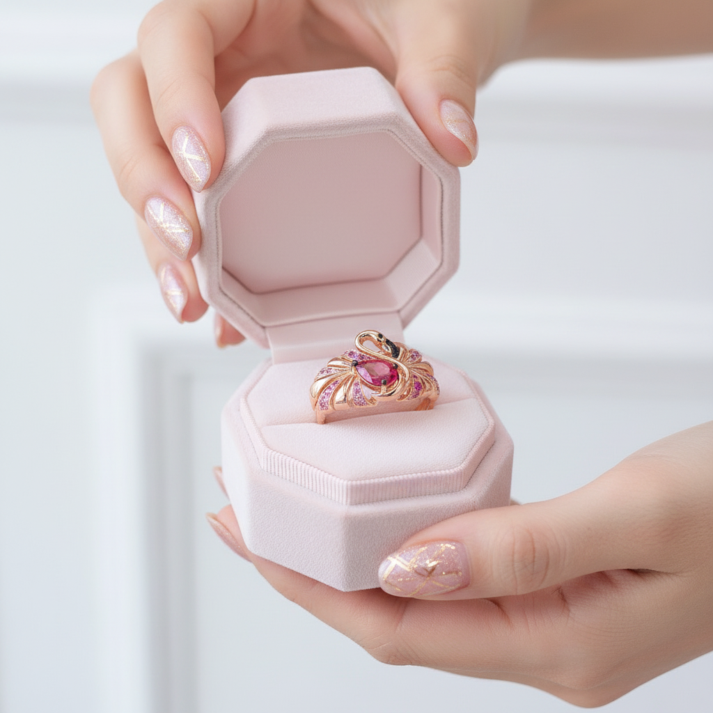 Gorgeous Rose Gold Flamingo Ring-Black Diamonds New York