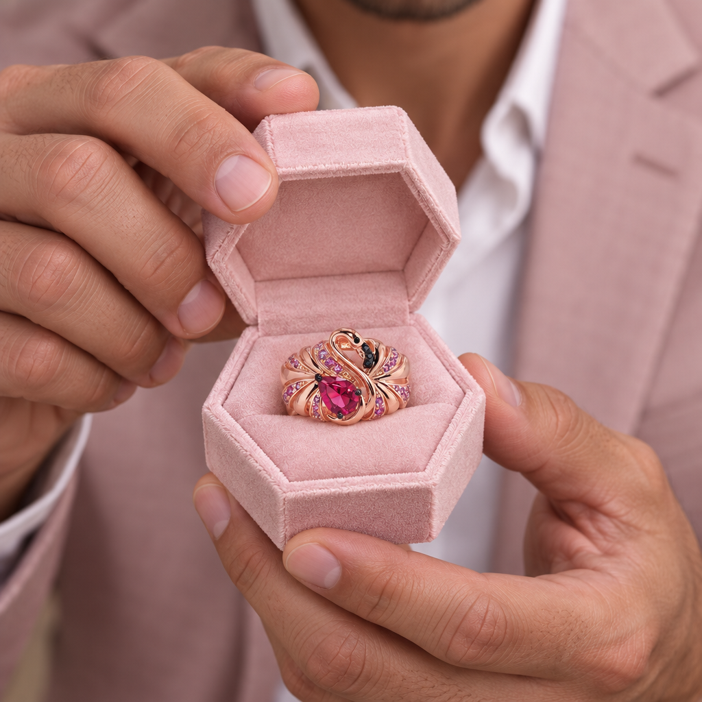 Gorgeous Rose Gold Flamingo Ring-Black Diamonds New York