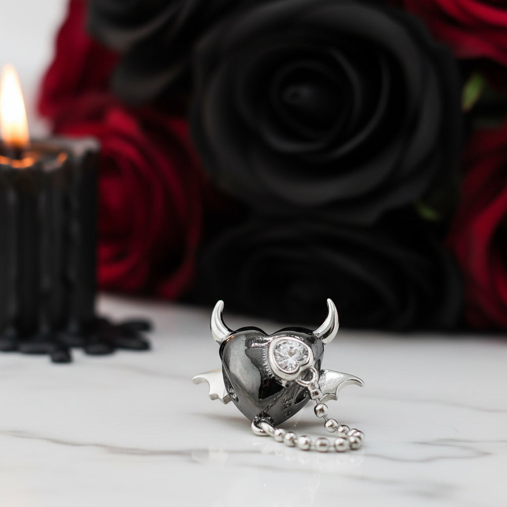 Black Heart Little Devil Punk Diamond Charm Pendant-Black Diamonds New York