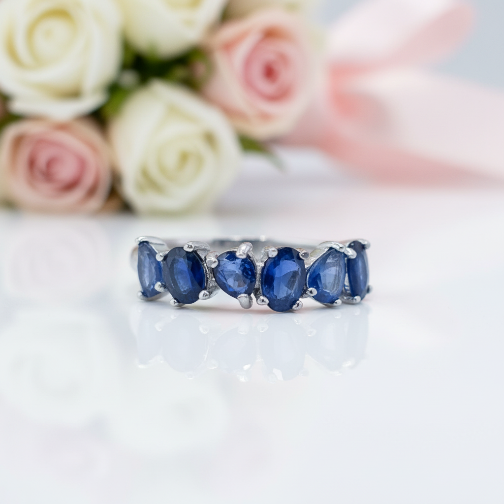 3*4mm Blue Sapphire Wedding Band-Black Diamonds New York
