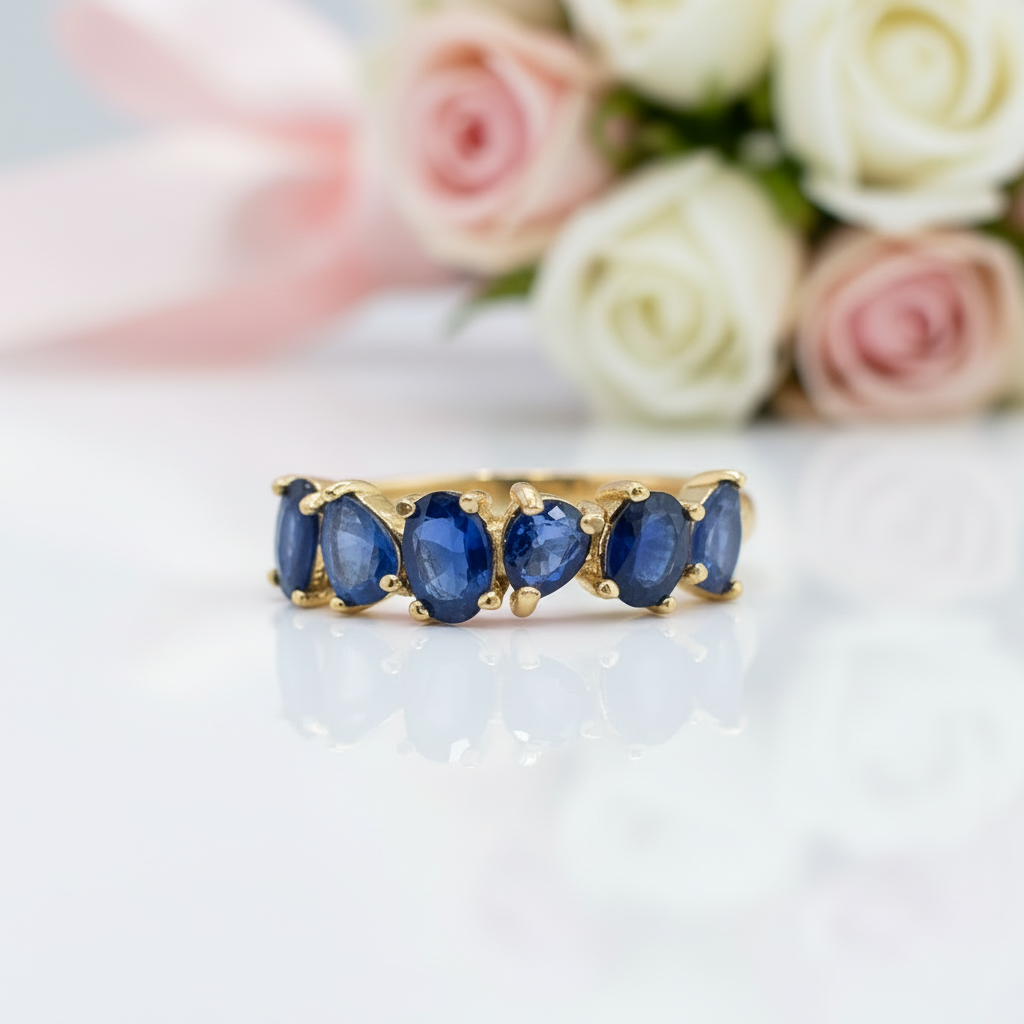 3*4mm Blue Sapphire Wedding Band-Black Diamonds New York