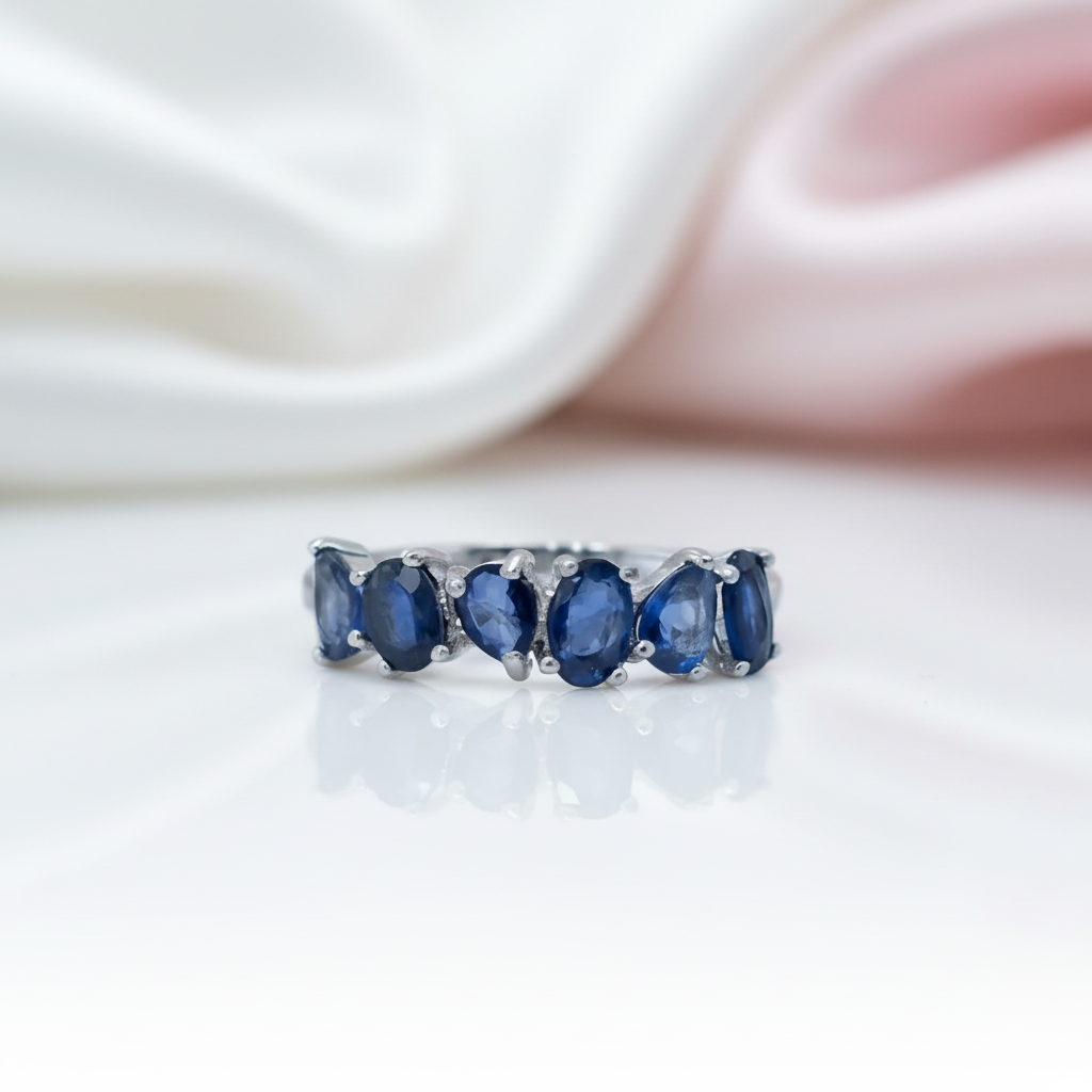 3*4mm Blue Sapphire Wedding Band-Black Diamonds New York