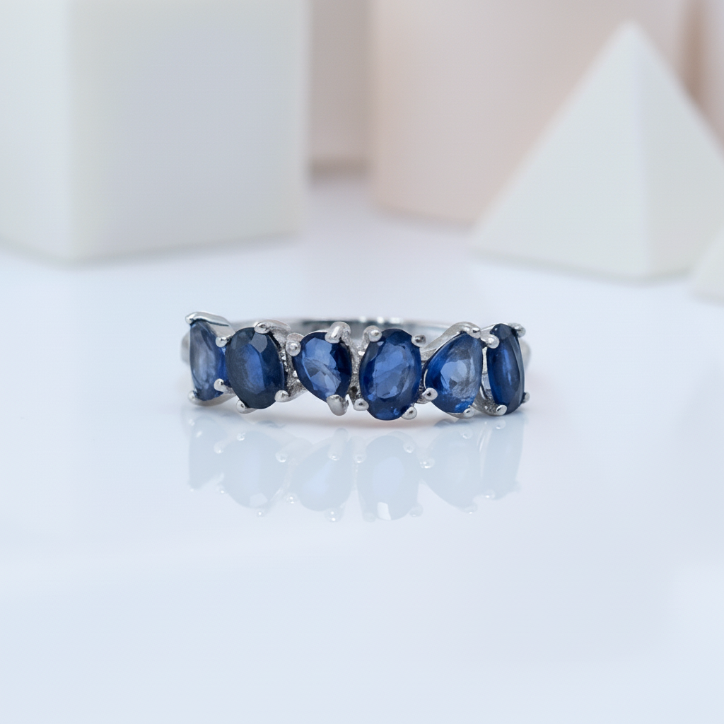 3*4mm Blue Sapphire Wedding Band-Black Diamonds New York