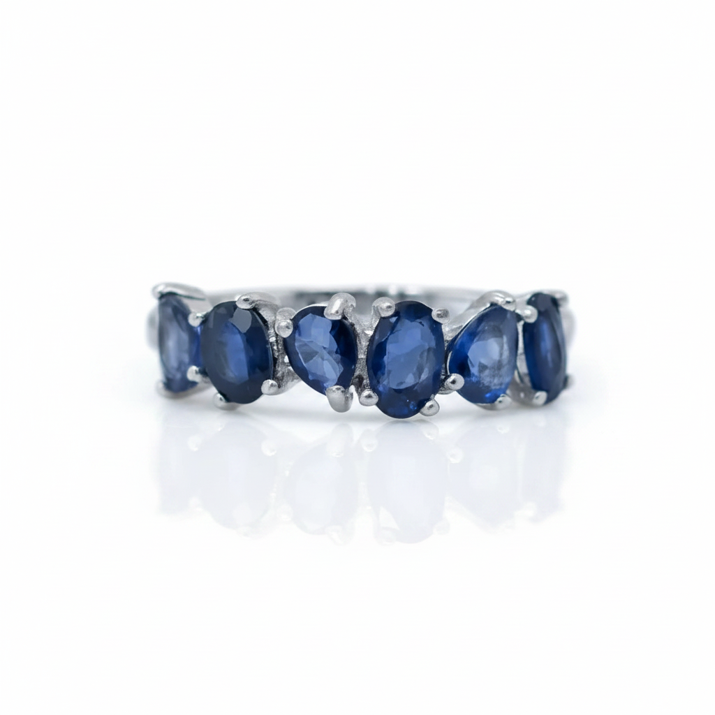 3*4mm Blue Sapphire Wedding Band-Black Diamonds New York