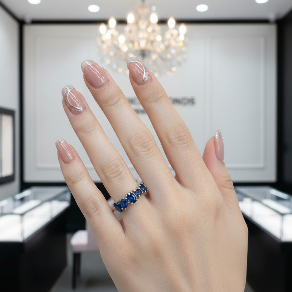 3*4mm Blue Sapphire Wedding Band-Black Diamonds New York