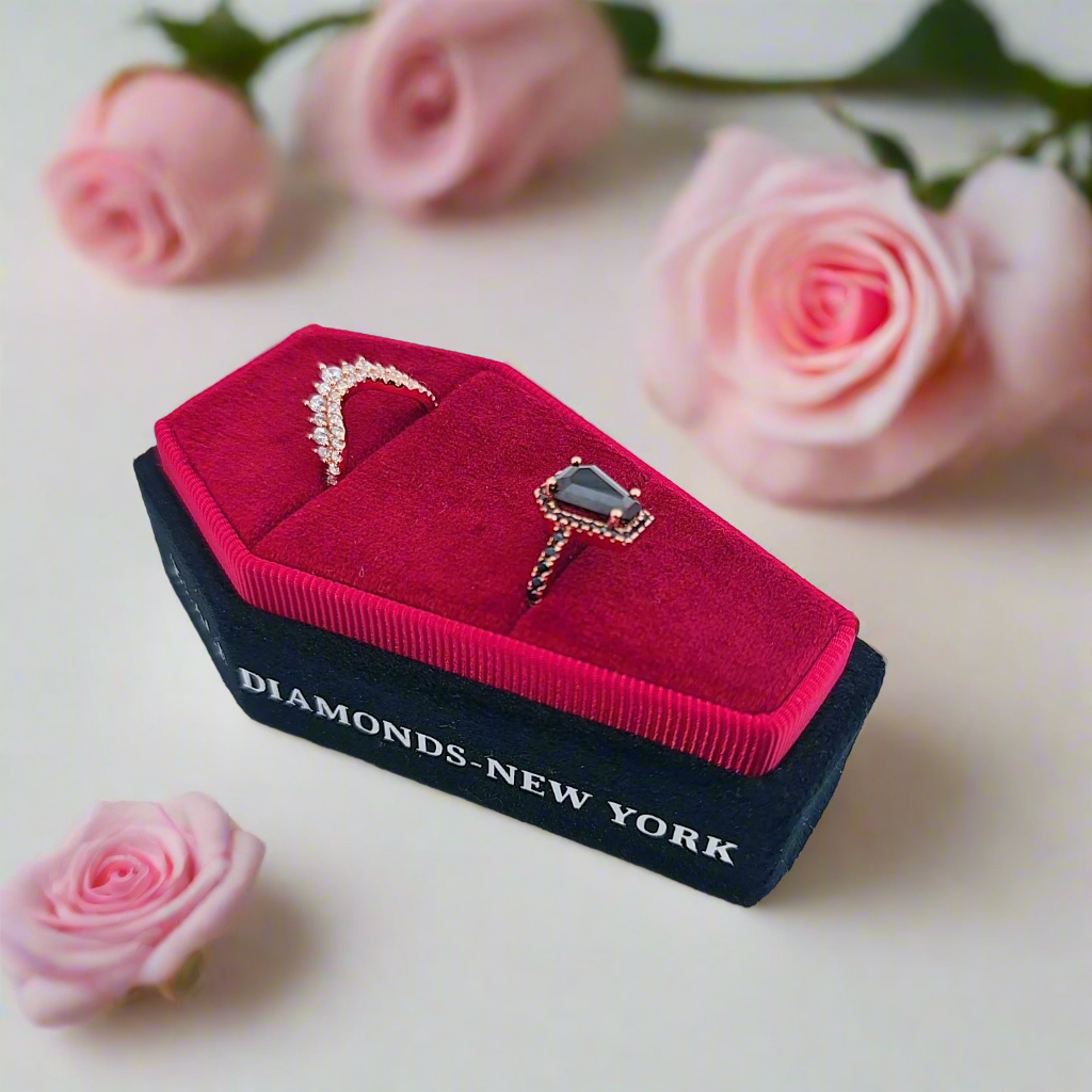 Married Till Buried Personalized Coffin Ring Box-Black Diamonds New York