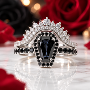 Best Love Rings- Rare Coffin Cut Diamond Option 14k Gold Gothic Ring Set-Black Diamonds New York