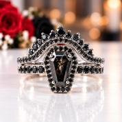 Best Love Rings- Rare Coffin Cut Diamond Option 14k Gold Gothic Ring Set-Black Diamonds New York