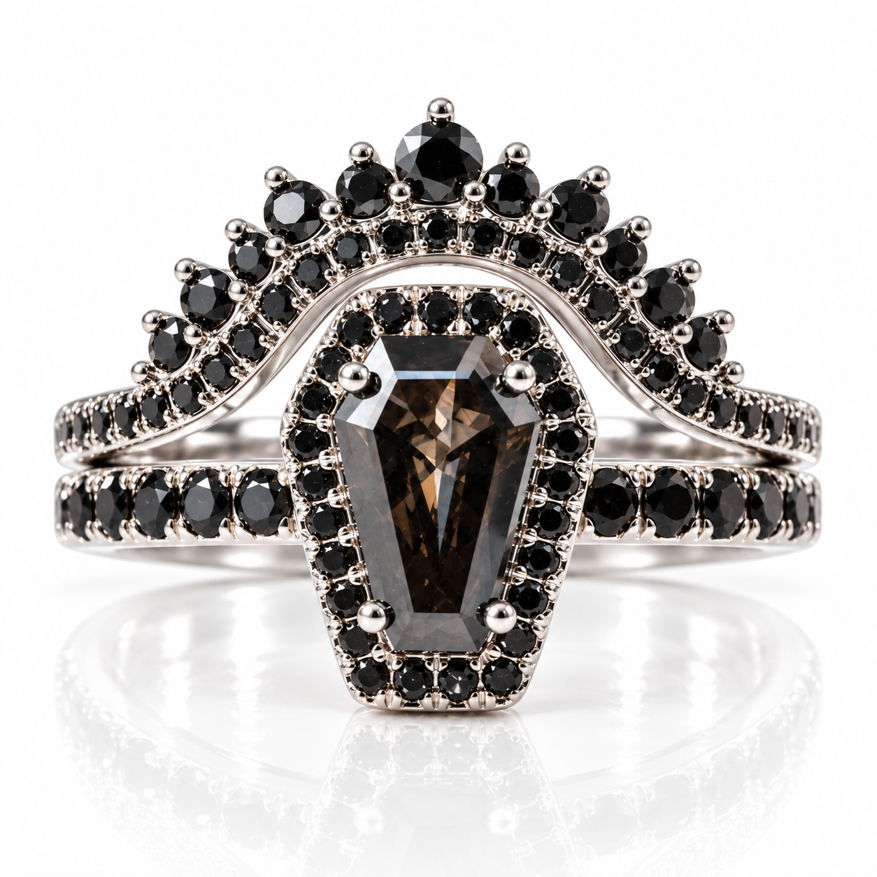 Best Love Rings- Rare Coffin Cut Diamond Option 14k Gold Gothic Ring Set-Black Diamonds New York