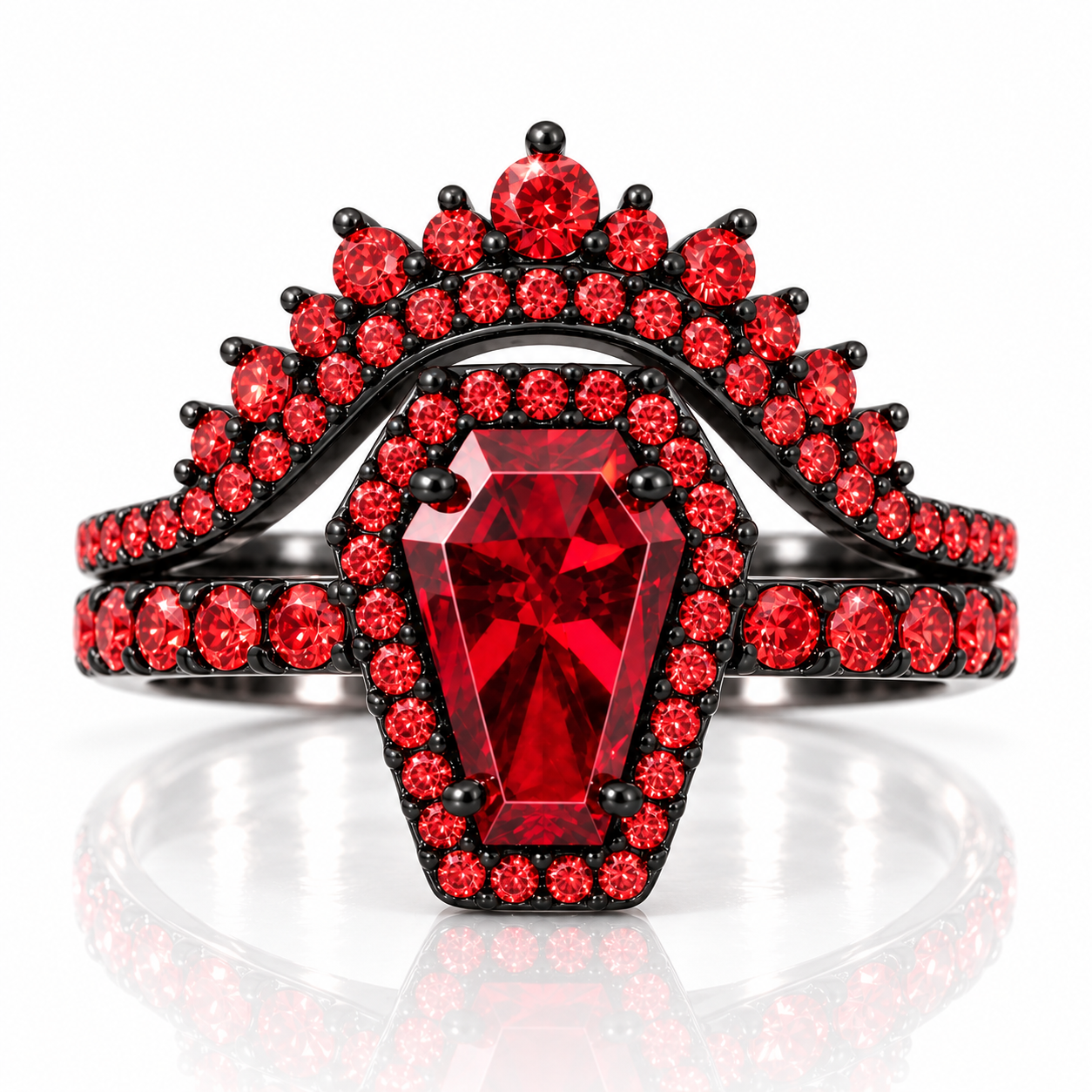 Best Love Rings- Rare Coffin Cut Diamond Option 14k Gold Gothic Ring Set-Black Diamonds New York