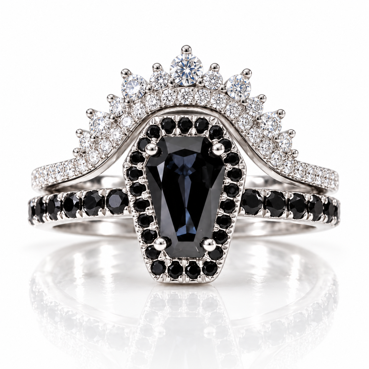 Best Love Rings- Rare Coffin Cut Diamond Option 14k Gold Gothic Ring Set-Black Diamonds New York