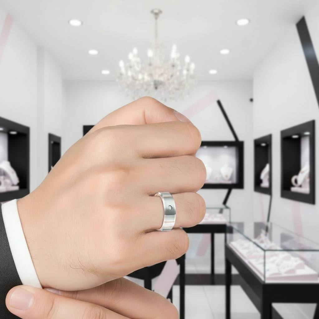 Beveled Edge Dome Polished Tungsten Men's Ring with Diamond-Black Diamonds New York