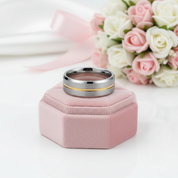 Beveled Edge Tungsten Carbide Men's Ring with Gold Line Inlay-Black Diamonds New York