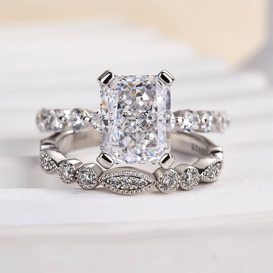 4.0ct Radiant Cut White Sapphire Wedding Ring Set-Black Diamonds New York
