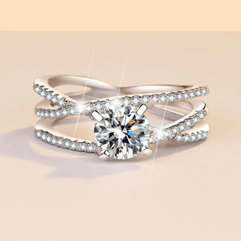1.0 ct Round Moissanite Criss Cross Engagement Ring-Black Diamonds New York