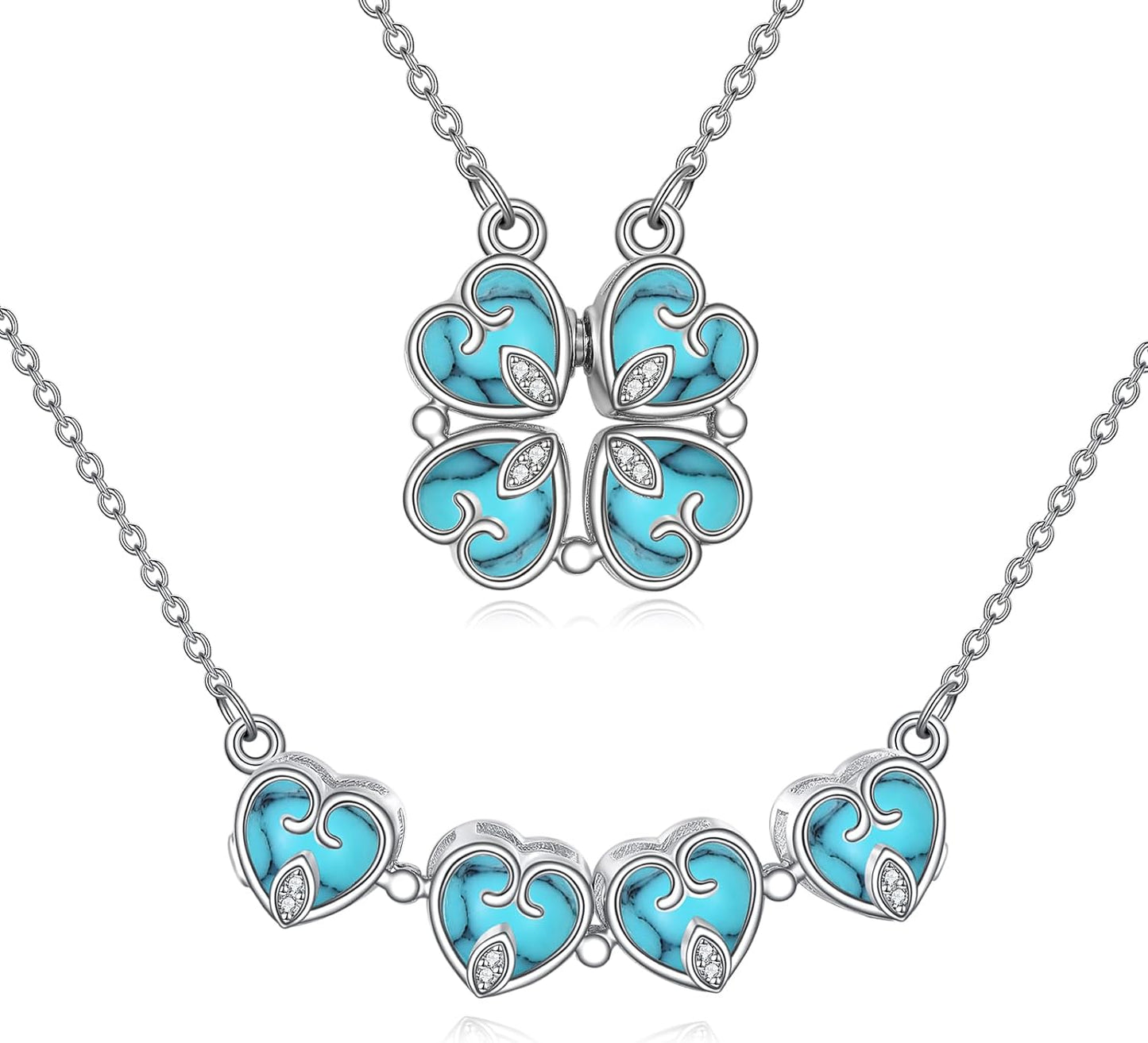 Necklace with clover & heart pendant silver-pearl (925 Silver) – Magneto  Watch