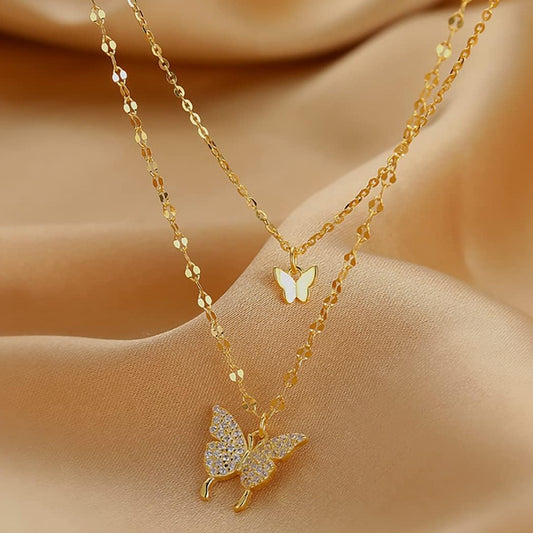 Double Layered Butterfly Pendant Necklace