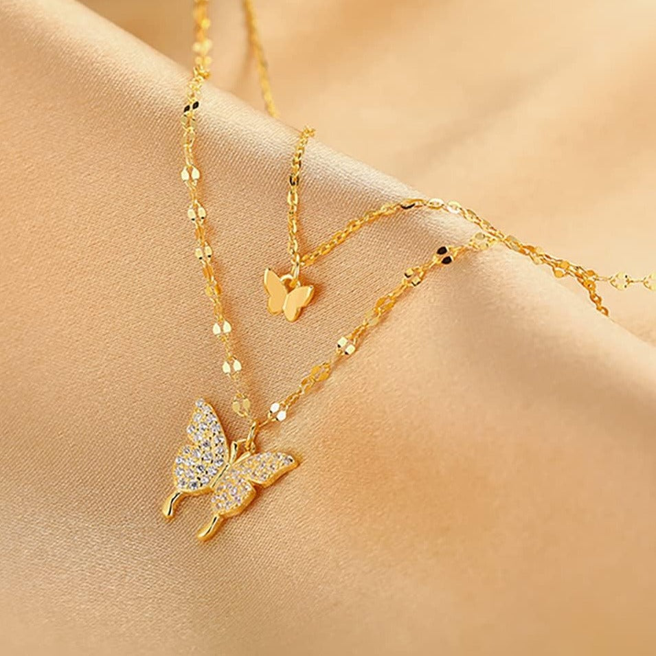Double Layered Butterfly Pendant Necklace-Black Diamonds New York