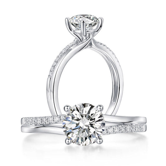 14k White Gold 1.0 Ct Round Lab Grown Diamond Split Shank Engagement Ring-Black Diamonds New York