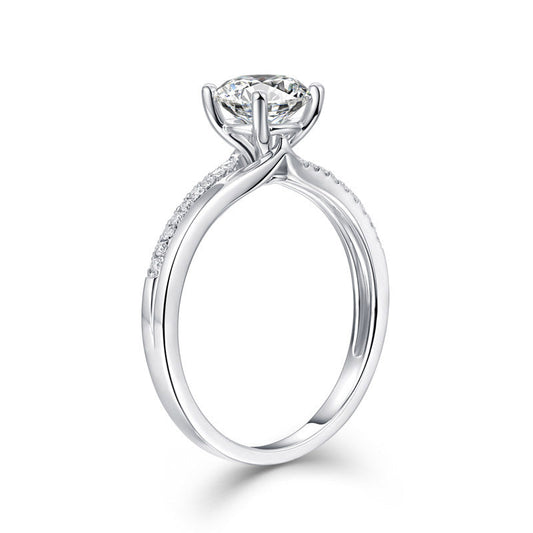 14k White Gold 1.0 Ct Round Lab Grown Diamond Split Shank Engagement Ring-Black Diamonds New York