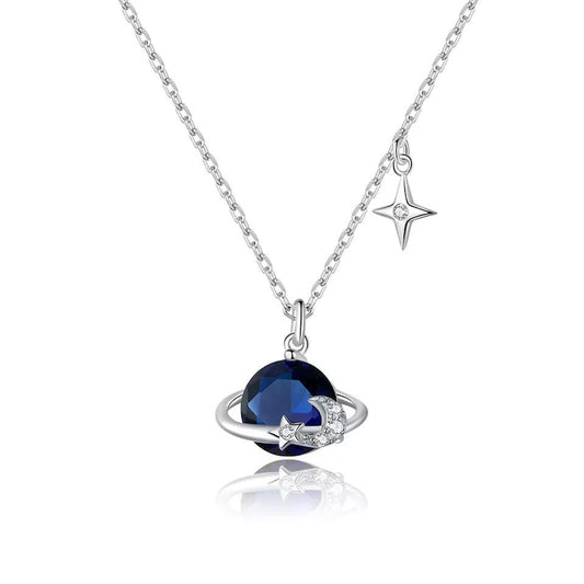 Saturn and Star Pendant with Diamond Necklace-Black Diamonds New York