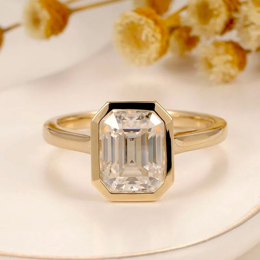 14K Solid Gold 3.0 Ct Emerald Cut Moissanite Engagement Ring